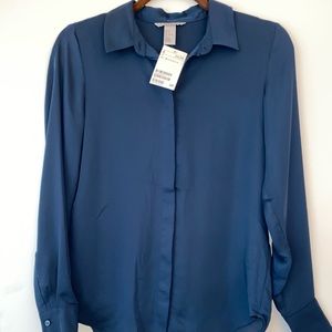H&M Navy Blue Button Up Blouse - NWT - size 2